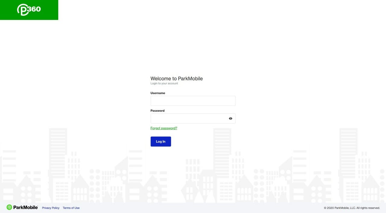 ParkMobile 360's improved login page