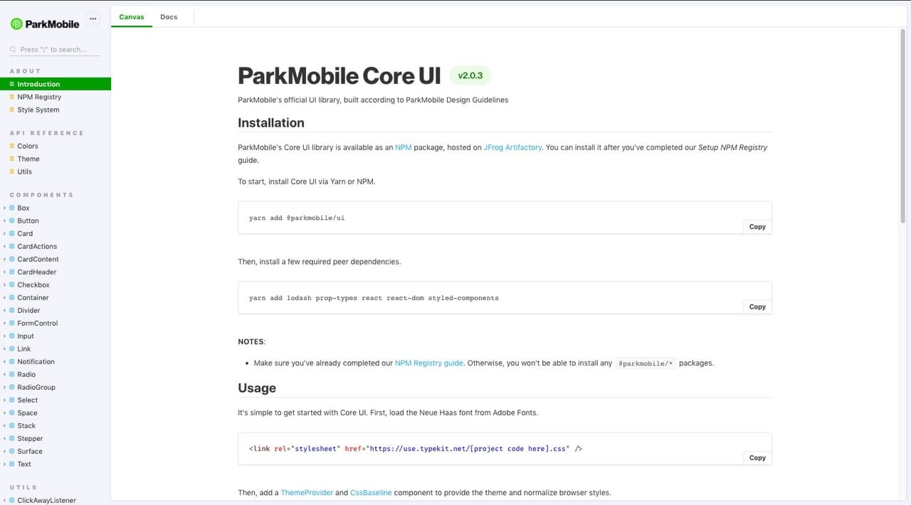 ParkMobile Core UI Documentation Site